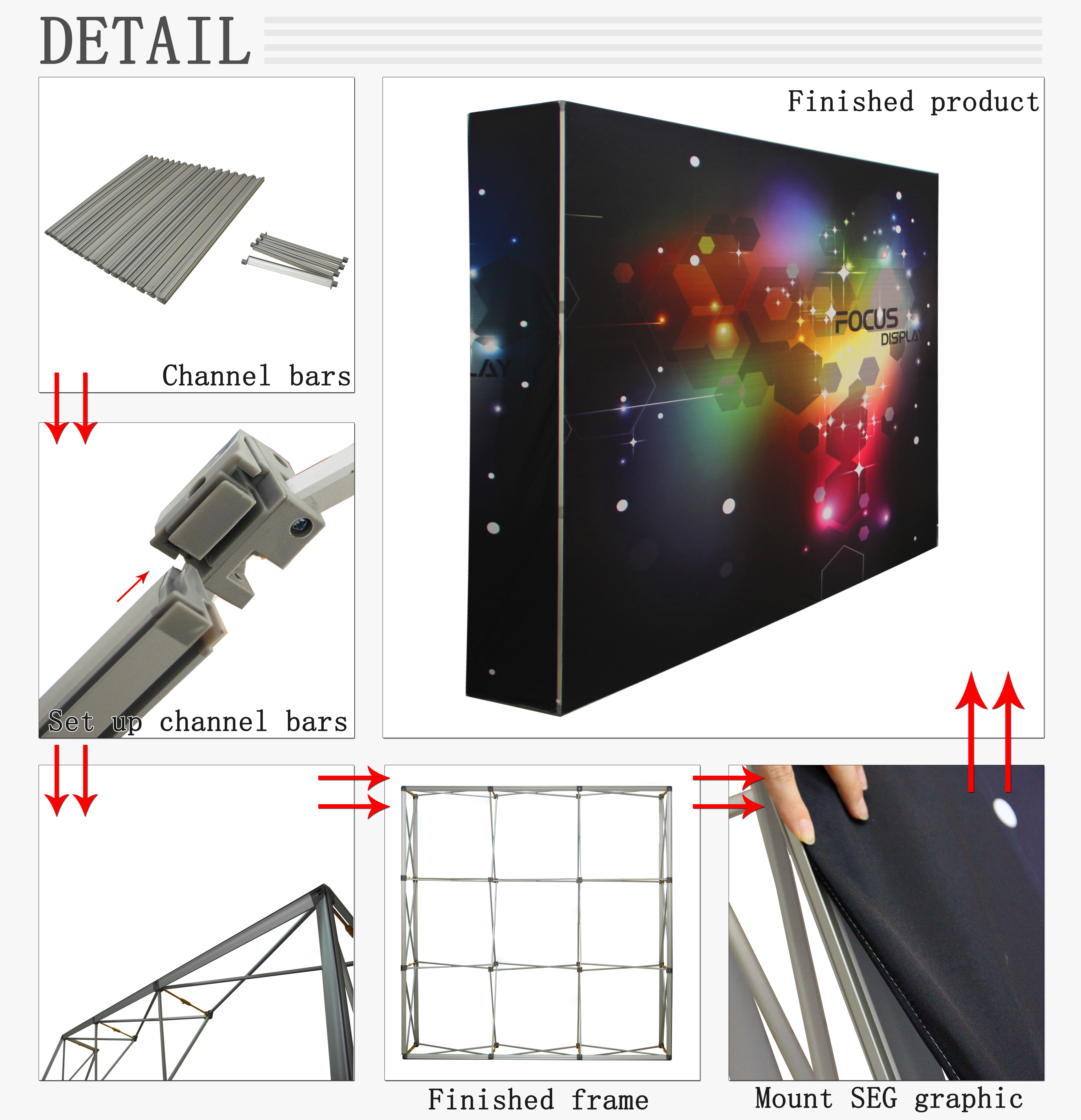 Гибкая прямая алюминиевая рама натяжная ткань Embrace SEG Lightbox Pop Up Stand