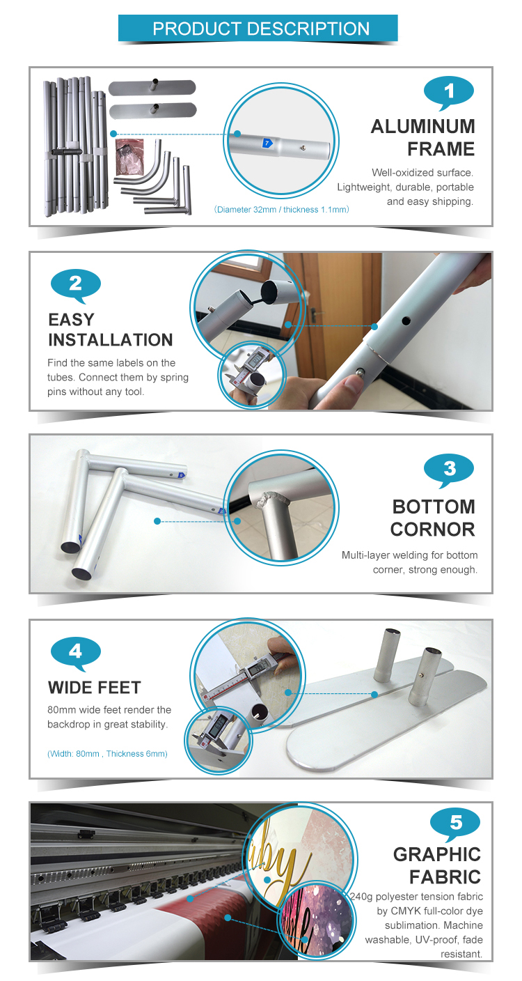 Стандартный портативный 8-футовый наволочка с алюминиевой рамой натяжной тканевый фон для мероприятий на заказ для фотобудки